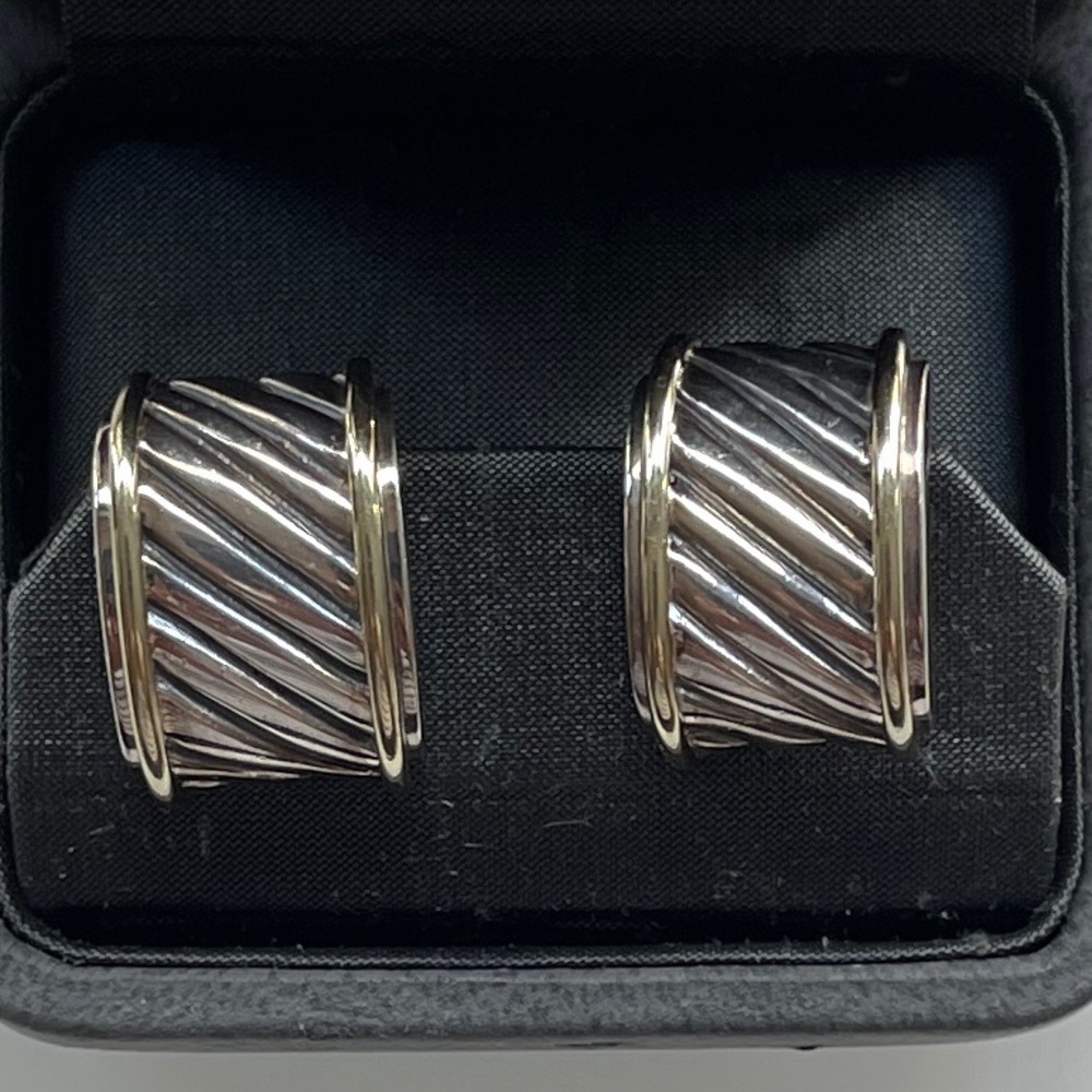 David Yurman Classic Cigar Band Earrings 925 & 14k Gold